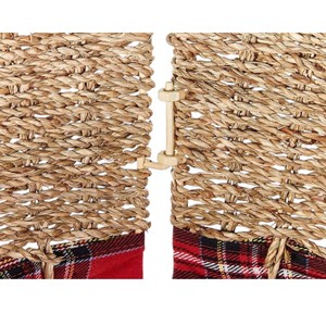 Rustic Woven Seagrass Christmas Tree Collar with <b>Red</b> Plaid <b>Ribbon</b> Tree Base Cover - Product Image 2