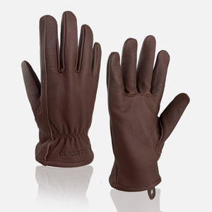 Gants en cuir rouge, longueur poignet, thermiques, non doublés, style uni, pour l'hiver, usage quotidien en extérieur - Product Image 3