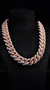 Luxury Rose Gold Plated S925 Lab Grown Diamond <b>Statement</b> <b>Necklace</b> Marquise Cut Channel Setting Women's and Men's Party Jewelry - Product Image 5