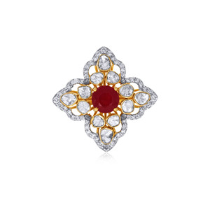 Floral Wonder Polki Diamond <b>Ring</b> Luxury 18K Yellow Gold Natural Ruby and Uncut Polki Diamond <b>Adjustable</b> <b>Ring</b> for Women - Product Image 3