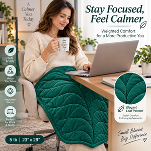 Manta Ponderada de 5 lb para Adultos |   Manta verde de 23 x 29 pulgadas con diseño acolchado de hojas |   Manta Suave, Lavable y Cómoda - Product Image 4