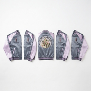 Wholesale B2B Supplier Grey Lilac Satin Varsity Jacket Zip Up Custom Embroidered Prismatic Mineral Guild Baseball <b>Coat</b> - Product Image 1