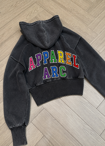 Sweat à capuche tendance à fermeture éclair intégrale, coupe oversize, avec appliqué, en molleton bouclette 100% lourd, coloré, délavé à l'acide, avec broderie et imprimé, USA Top - Product Image 2