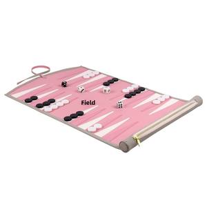 Best Gift Travel Portable Chess Game <b>Backgammon</b> Square Best Quality PU Leather Roll up <b>Set</b> Handmade Pink & Gray Luxury - Product Image 6