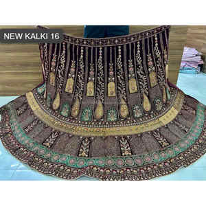 ผ้ากำมะหยี่ราจวดีแบบดั้งเดิมเชงก้าหนักแบบตัดแปะสองกระป๋อง3.5ม. Flair choli 1.2M dupatta 2.5M ปาร์ตี้ฤดูหนาว - Product Image 1