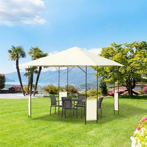 Gazebo Moderno 3x3 Metri Bianco Crema per Esterni con Tettoia in Tessuto e Struttura in Metallo per Cortili, Ville, Parchi e Hotel - Product Image 2