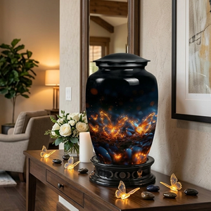 Customizable Aluminium Cremation Urn Wholesale - Indian Craft Work Metal Funeral Urn for Adult Ashes - Polished <b>Memorial</b> <b>Vase</b> - Product Image 4