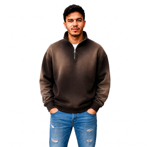 Fabricante de Sudaderas con Cierre de Cremallera de un Cuarto para Hombre, Estilo Francés, con Efecto Desgastado por el Sol, Ropa Urbana al por Mayor, Marca Privada, Proveedor de Ropa OEM - Product Image 6