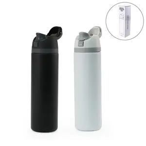 Bouteilles isothermes à double paroi de 1 litre avec paille et couvercle à bouton-poussoir, design minimaliste pour les voyages - Product Image 1