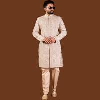 Sherwani pour homme, col mandarin sans plis, motif arche symétrique, pour mariage festif, vêtement de base de qualité supérieure, toucher divin