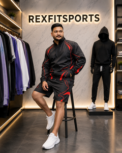 REXFIT SPORTS 2026 Ensemble de survêtement personnalisé pour homme en nylon rouge et noir de qualité supérieure, veste coupe-vent et short, vêtements de sport, survêtement en nylon - Product Image 3