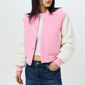 <b>Ladies</b> Wholesale Polyester Cotton Crop Varsity <b>Jacket</b> Quilted Breathable Canvas Letterman Baseball <b>Jacket</b> Custom - Product Image 3