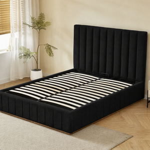 Struttura <span class=keywords><strong>letto</strong></span> imbottita con contenitore ottomano a sollevamento a gas e testiera trapuntata a canali verticali - Product Image 2