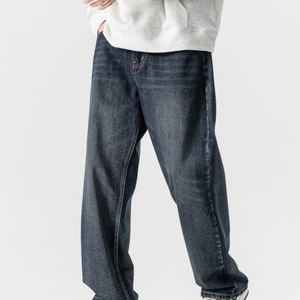 Jean en denim pour homme, coupe large, taille mi-haute, ample, grande taille, décontracté, couleur unie, en tissu de coton tissé, fermeture boutonnée - Product Image 5