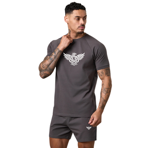 Custom Casual Men's <b>Charcoal</b> Grey 100% Cotton Oversized Gym <b>T</b>-<b>Shirt</b> Quick Dry Breathable Summer Workout Athletic Activewear - Product Image 1