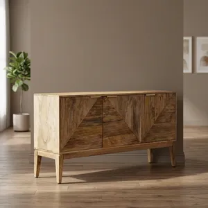 Buffet vintage en bois ancien récupéré, meuble TV à deux portes, motif géométrique, meuble de rangement pour salon - Product Image 3