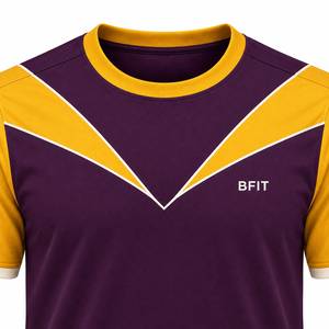 Camiseta Deportiva de Manga Corta Estampada para Hombre, con Bloques de Color Geométricos Dorados, Cuello Redondo, Secado Rápido, Ecológica, Transpirable, 100% - Product Image 2