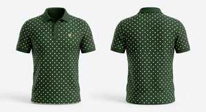 เสื้อโปโลผู้ชายสีเขียวขาวลายจุด แต่งขอบสีดำเรียบหรู แขนสั้น ผ้าฝ้ายลำลอง สำหรับเล่นกอล์ฟ ดีไซน์เสื้อฤดูร้อน - Product Image 2