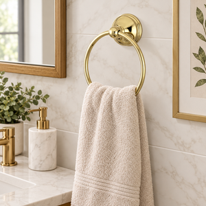 Anneau porte-serviettes rond classique en laiton doré poli, support mural décoratif pour serviettes de toilette, accessoire de salle de bain pour hôtel - Product Image 4