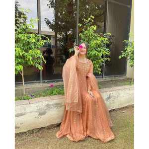 เสื้อผ้าจอร์เจียเจ็ตลำดับด้ายเสื้อทำงานกับลูกพีช dupatta - Product Image 3