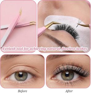 Pince à épiler de précision antistatique KHADMI IMPEX pour extensions de cils avec pointe en fibre, options droite/courbe/volume, plaquée or - Product Image 6