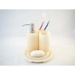 Round Resin Bathroom Set with Soap Dispenser and <b>Toothbrush</b> <b>Holder</b> Minimalist Design Easy To Clean - Product Image 2