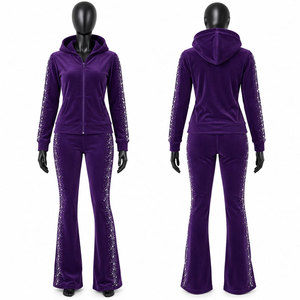 <b>Women's</b> <b>Purple</b> Hooded <b>Tracksuit</b> Set Full Sleeve Glitter Print Casual Loose Fit With Side Pockets Autumn Wear - Product Image 1