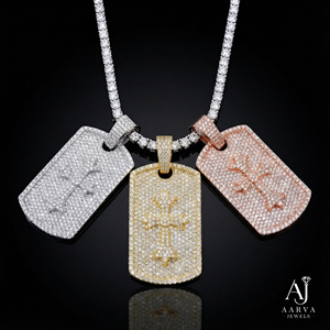 925 Silver Iced Moissanite Cross Pendant Rhodium Plated <b>Dog</b> Charm Round Brilliant Jewelry for Men - Product Image 6