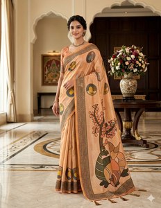 Adorable y Hermoso Sari de Diseñador con Paneles Beige Natural y Bordes Vibrantes en Rosa Rani, Estilo Moderno para Fiestas, de Secado Rápido - Product Image 3
