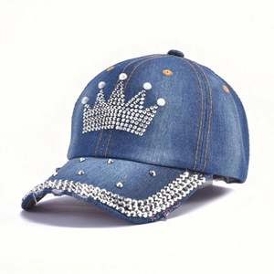 Gorras de Béisbol Unisex al por Mayor de Mezclilla con Diseño de 6 Paneles, Estilo Informal, con Pedrería Brillante y Hebilla Metálica - Product Image 3
