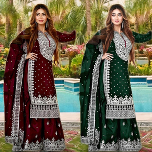 ชุดท็อป-กางาร่าและผ้าคลุมไหล่ งานปักเลื่อมหนักแบบใหม่ พร้อมตัดเย็บสำเร็จ พร้อมสวมใส่ - Product Image 1