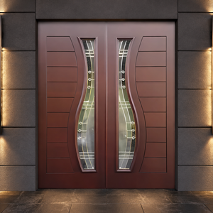 Puerta Doble de Acero Contemporánea con Paneles de Vidrio Decorativos para Uso Exterior - Product Image 5