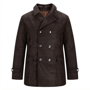 Manteau en laine classique pour homme avec fermeture à boutons en corne, couleur brun foncé, coupe ajustée, standard, coupe-vent d'hiver, 100% laine - Product Image 1