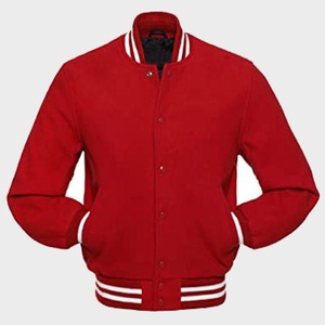 Chaqueta Universitaria Roja Clásica, Chaqueta Bomber de Lana con Letras Bordadas, Ropa Exterior Unisex Estilo Universitario - Product Image 1