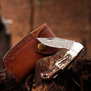 Handmade Industrial/DIY Grade <b>Folding</b> <b>Knife</b> 7.5 Inch Damascus Steel Wooden Handle 3mm Blade Thickness Straight Clip Point - Product Image 5