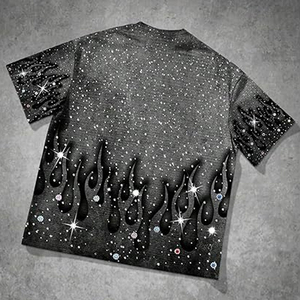Nouveauté - Vêtements pour hommes et femmes - T-shirts décontractés avec strass - 100% coton - Taille surdimensionnée - Design personnalisé - HIGH STREET - Product Image 4