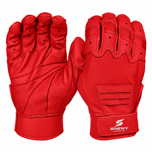 SINEWY SPORTS Red Leather Baseball Batting Gloves Ambidextrous <b>Hook</b> And Loop Closure Breathable Training Equipment - Product Image 1