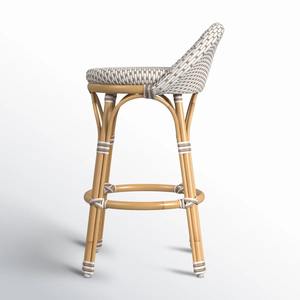 Tabouret de bar en rotin tissé à la main avec structure en cannage naturel et dossier rond confortable pour café, bistrot et îlot de cuisine - Product Image 5