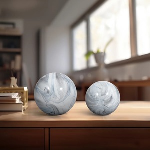 Marble Round Sculpture Set 2Pcs Handmade Abstract <b>Art</b> Tabletop Decor for Living Room Minimalist Design for Home Decor - Product Image 1