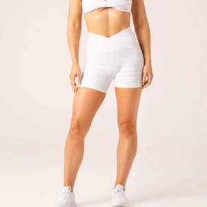 Custom Snow Grey Marl Crossover Women's Shorts High Waisted Shorts For Women Breathable And Sweat Wicking Fitness Workout Shorts - Product Image 6