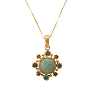 Natural Amazonite And Swiss Blue Topaz <b>Necklace</b> Green Gemstone Pendant <b>Necklace</b> <b>Statement</b> Charms Wholesale Jewelry Supplier - Product Image 2