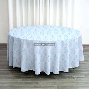Cotton Block Printed Round Table <b>Linen</b> Round Dining Table Cloth with Floral Hand Block Printed Fabric <b>Tablecloth</b> - Product Image 2