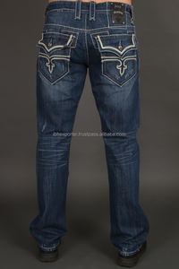 กางเกงยีนส์เดนิมธรรมดาปักลายมีกระเป๋าด้านหลัง - Product Image 4