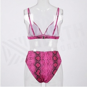 Pink Snake Print 2 Piece <b>Bikini</b> <b>Set</b> High Waist Bottoms <b>Triangle</b> Top Women Swimwear - Product Image 2