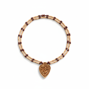 Collier Mala en perles rondes en bois brun Tulsi avec pendentif Radha, bijoux religieux faits à la main, lot en gros - Product Image 1