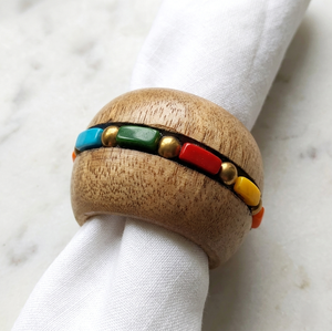 <b>Rustic</b> <b>Wooden</b> Napkin Ring with Multicolor Beads, Handmade <b>Table</b> Napkin Holder for <b>Dining</b> Setup, Party and Home Decor - Product Image 1