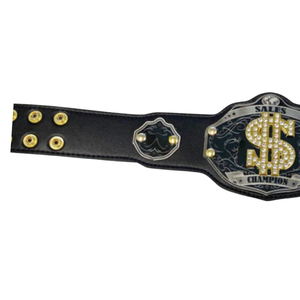 Ceinture de champion des ventes personnalisable en cuir noir avec symbole du dollar et plaque dorée pour les compétitions de vente et les récompenses - Product Image 3