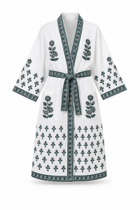 Albornoz Kimono de Algodón Premium con Estampado Artesanal de Jaipur, Estilo Waffle, Largo, para Mujer, Ideal como Bata de Dama de Honor, Ropa de Estar por Casa y de Noche - Product Image 2