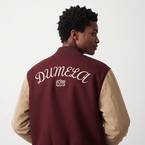Dumela <b>Men's</b> Varsity <b>Jacket</b> Maroon <b>Corduroy</b> Embroidered D Letter Preppy Style Regular Fit Autumn Outerwear - Product Image 2