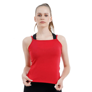 Top sin mangas para mujer, color rojo claro, cuello barco, mezcla de algodón y poliéster, camisa informal, proveedor de ropa de verano para mujer, marca privada OEM - Product Image 1